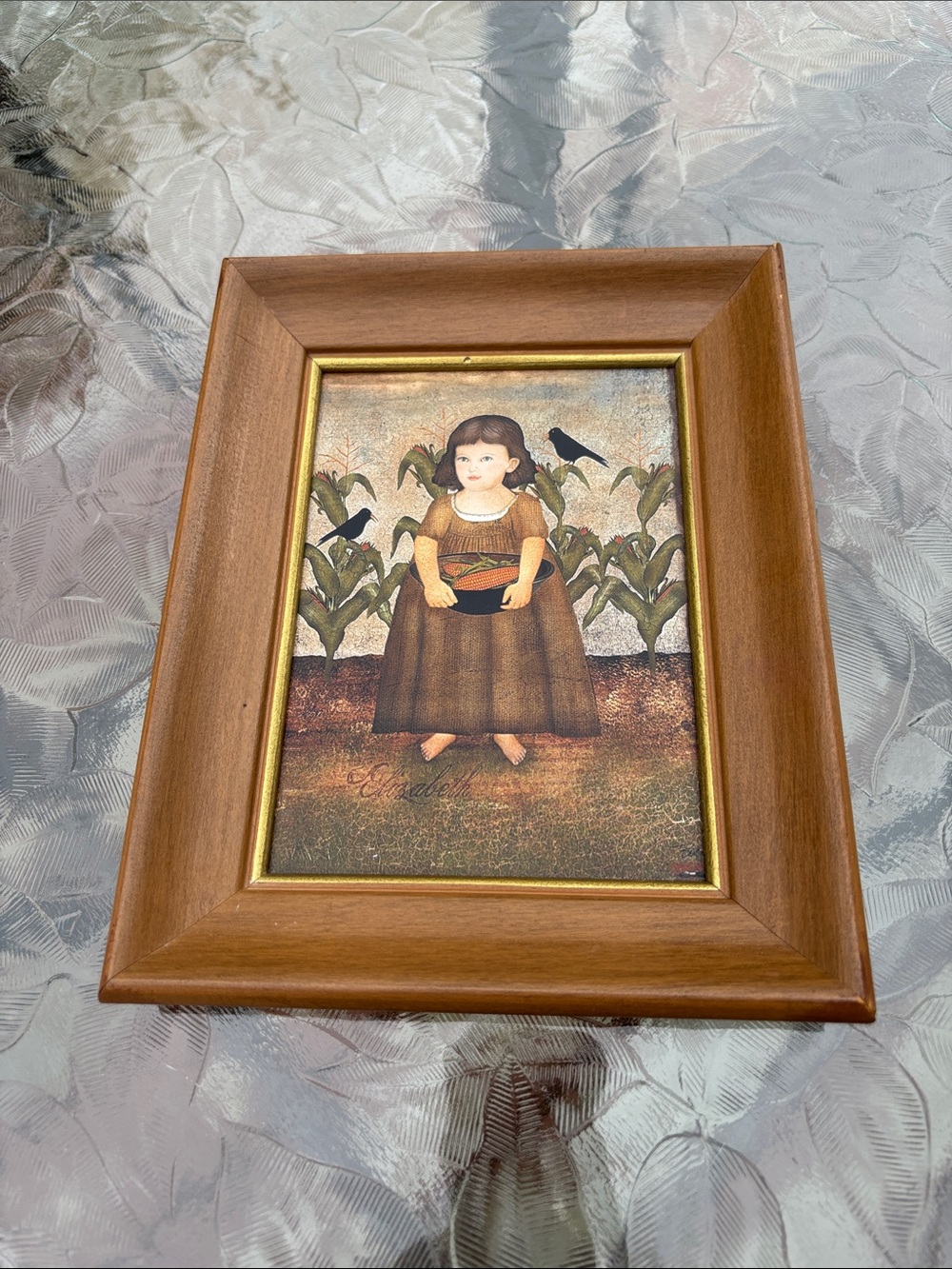 Framed Folk Art Print of Girl in a Corn Field